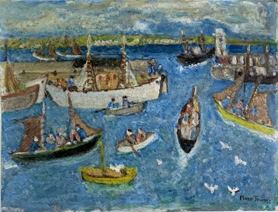 Lot 340 - Mary JEWELS (1886-1977) Newlyn Harbour Oil on...