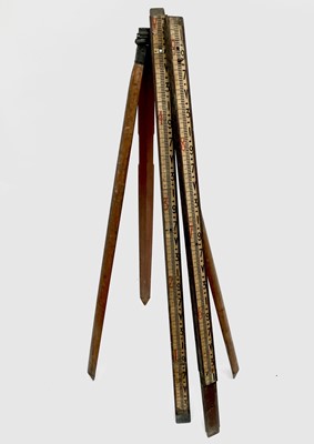 Lot 520 - A surveyor's brass mounted folding tripod,...