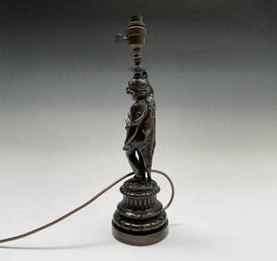 Lot 113 - A Victorian cast bronze figural table lamp....