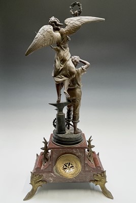 Lot 2923 - A French red marble clock, late 19th century,...