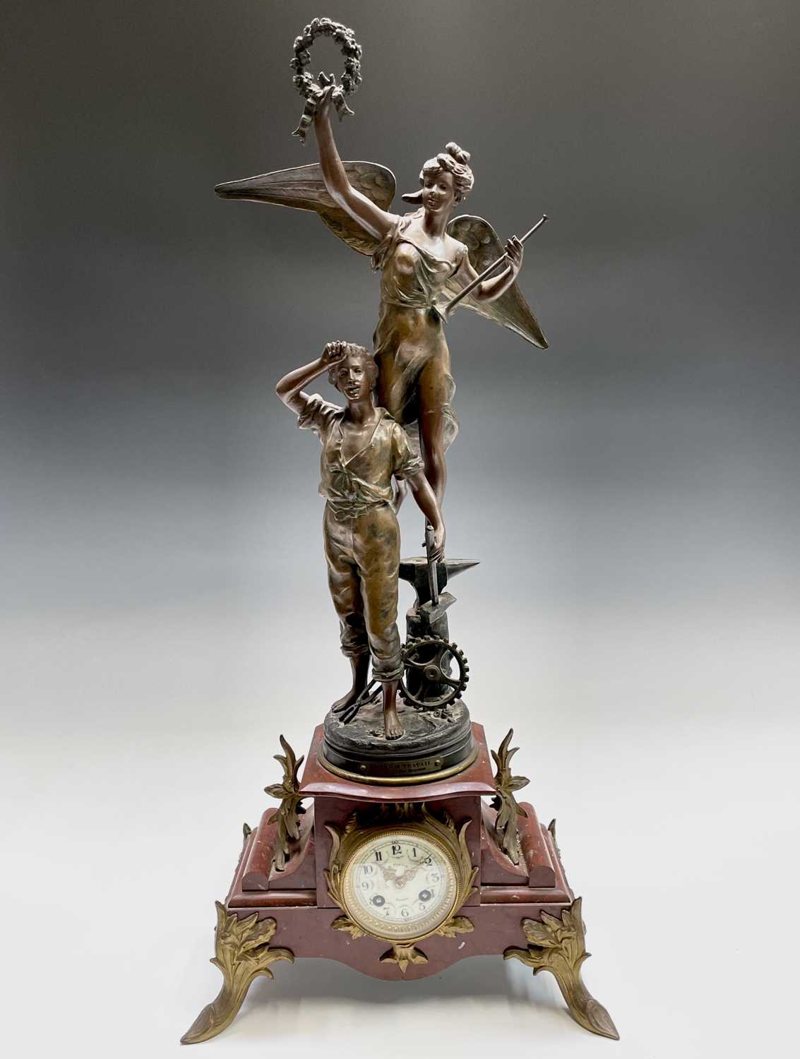 Lot 2923 - A French red marble clock, late 19th century,...
