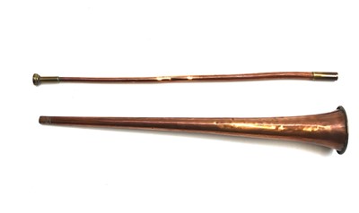 Lot 158 - A brass and copper hunting horn, length 66cm.