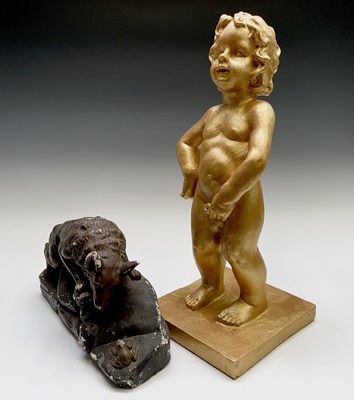 Lot 338 - A plaster figure of a wolf and a toad, width...