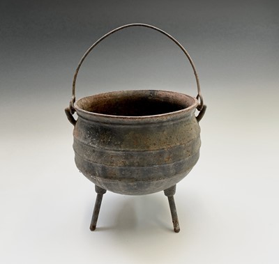 Lot 310 - A cast iron cauldron with handle, raised on...
