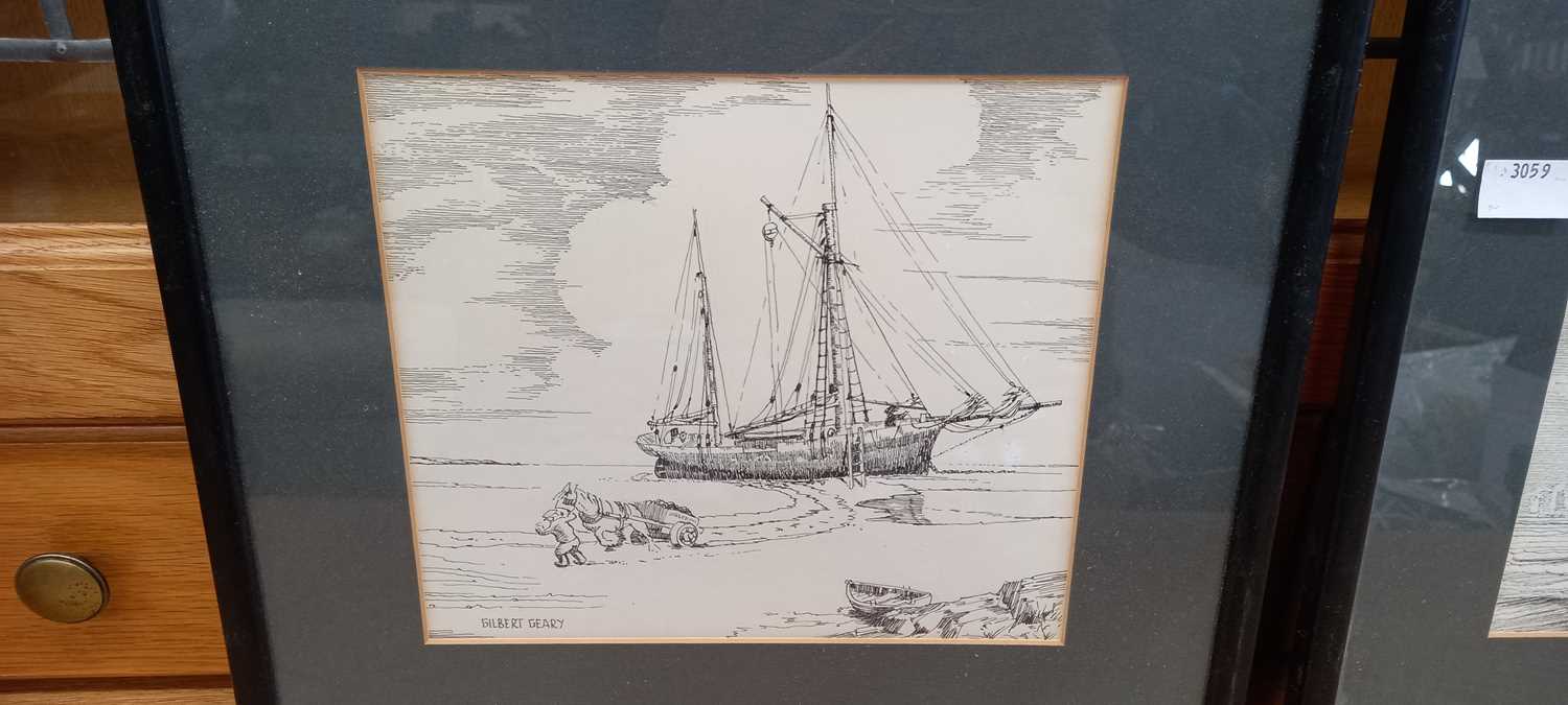 Lot 97 - Gilbert Geary, Two pen and ink seascapes of