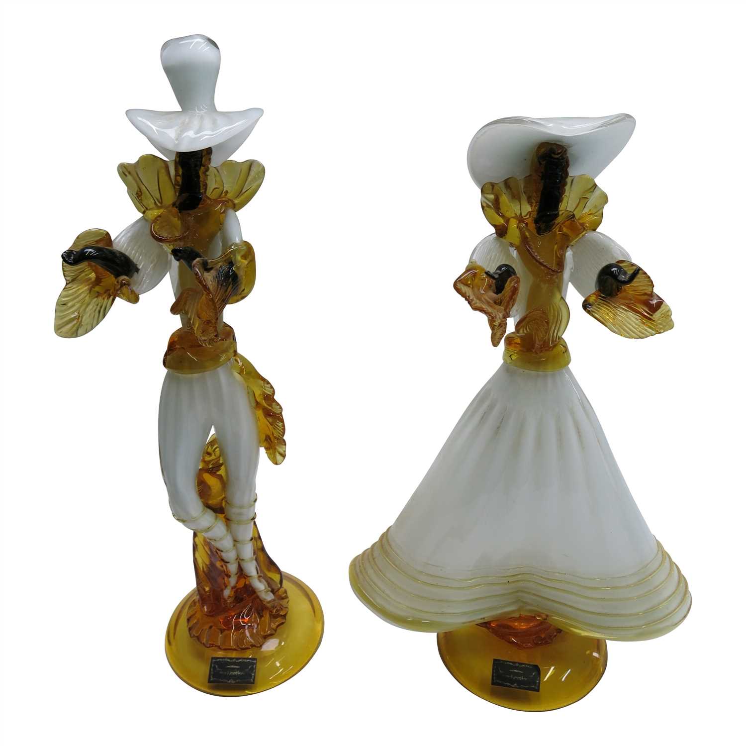 Lot 912 - A pair of Murano glass figures with applied...