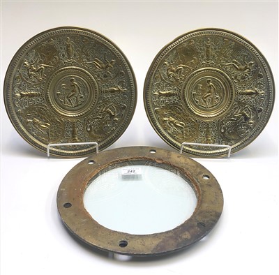 Lot 242 - A brass porthole, 29cm diameter, and a pair of...