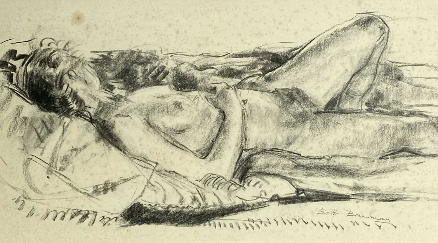 Lot 368 - Beth BERRIMAN Nude Drawing Charcoal Signed 28...