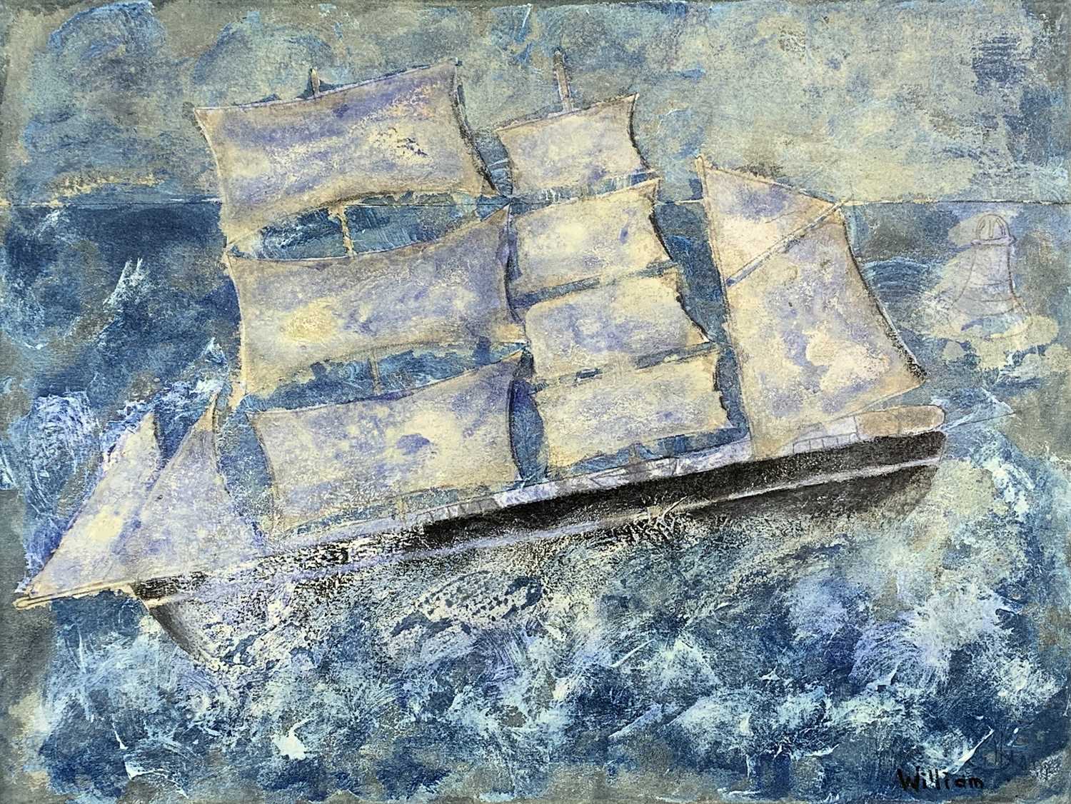 Lot 485 William WAITE Sailing Tempera on canvas