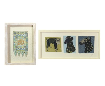 Lot 388 - Olivia BROWN Dogs Textile triptych Together...