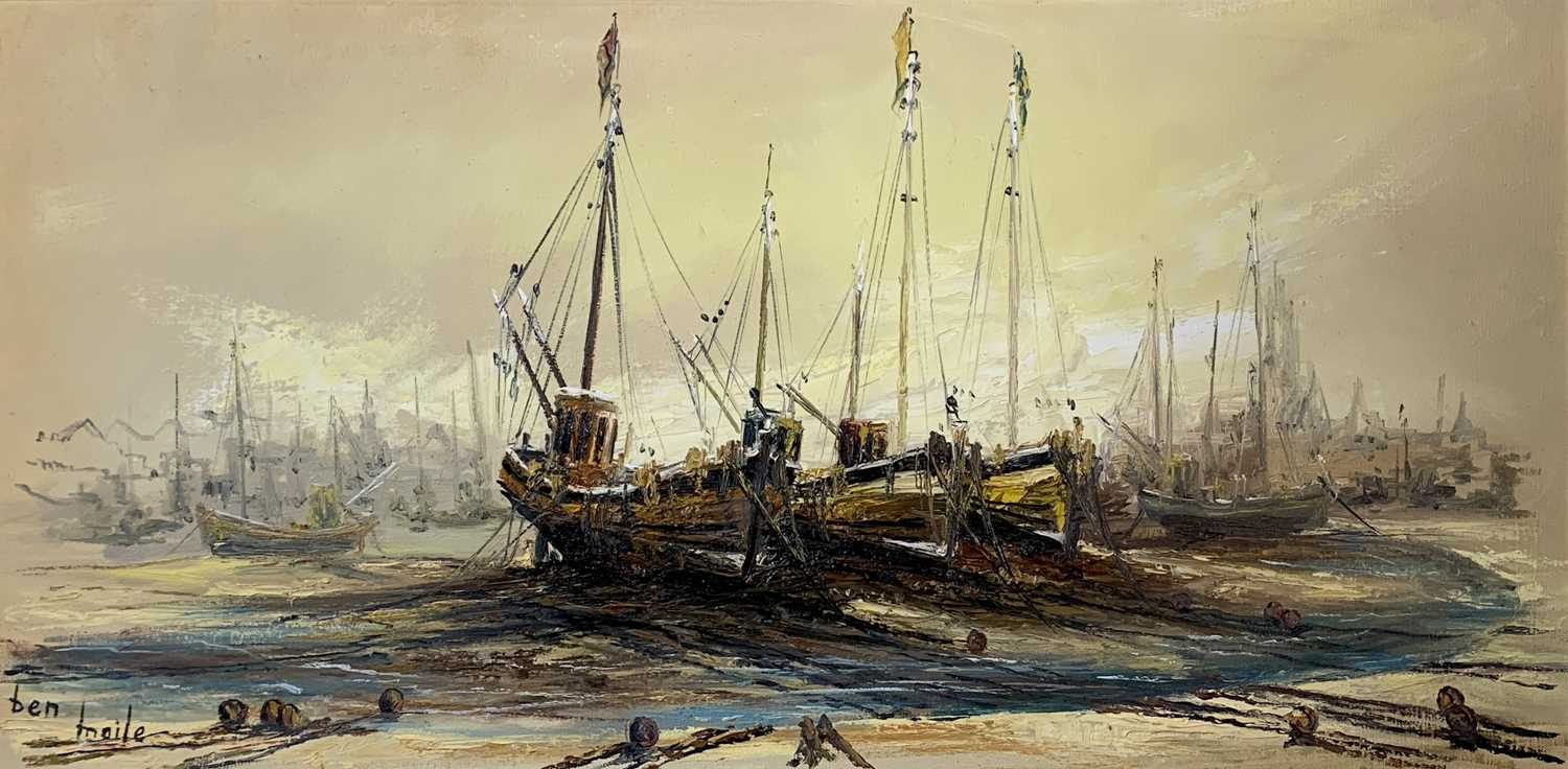 Lot 412 - Ben MAILE (1922 - 2017) Beached boats Oil on...