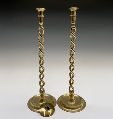 Lot 29 - A tall pair of late Victorian brass barley...