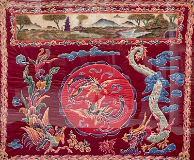 Lot 104 - A Chinese painted silk panel, late 19th...