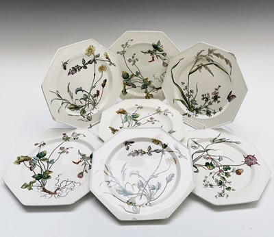 Lot 911 - Seven Victorian Minton plates of octagonal...