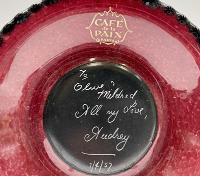 Lot 412 - Audrey Hepburn Interest? A red glass ash tray,...