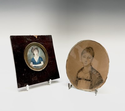 Lot 313 - Portrait miniature, Anne Bronte?, and a pencil...