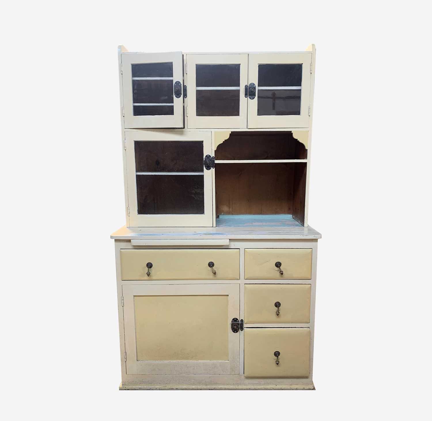 Lot 38 - A 20th century painted pine kitchen cabinet,...