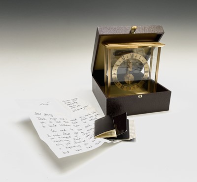 Lot 2900 - A Jaeger Le Coultre gilt brass skeleton...