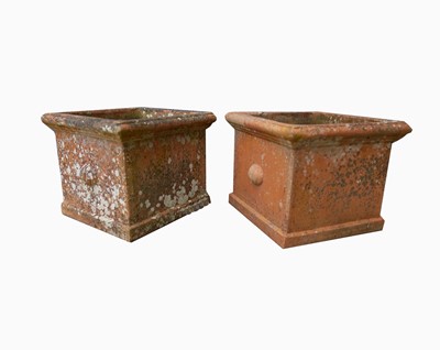 Lot 526 - A pair of square terracotta plant pots with...