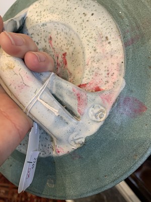 Lot 1007 - A studio pottery bread crock, multiple seal...