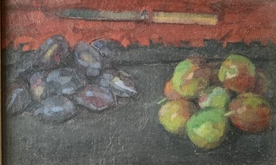 Lot 343 - Robert ORGAN (1933) Plums and Knife Oil on...