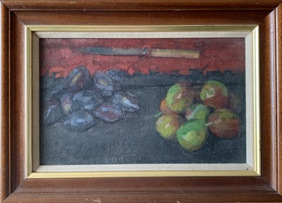 Lot 343 - Robert ORGAN (1933) Plums and Knife Oil on...