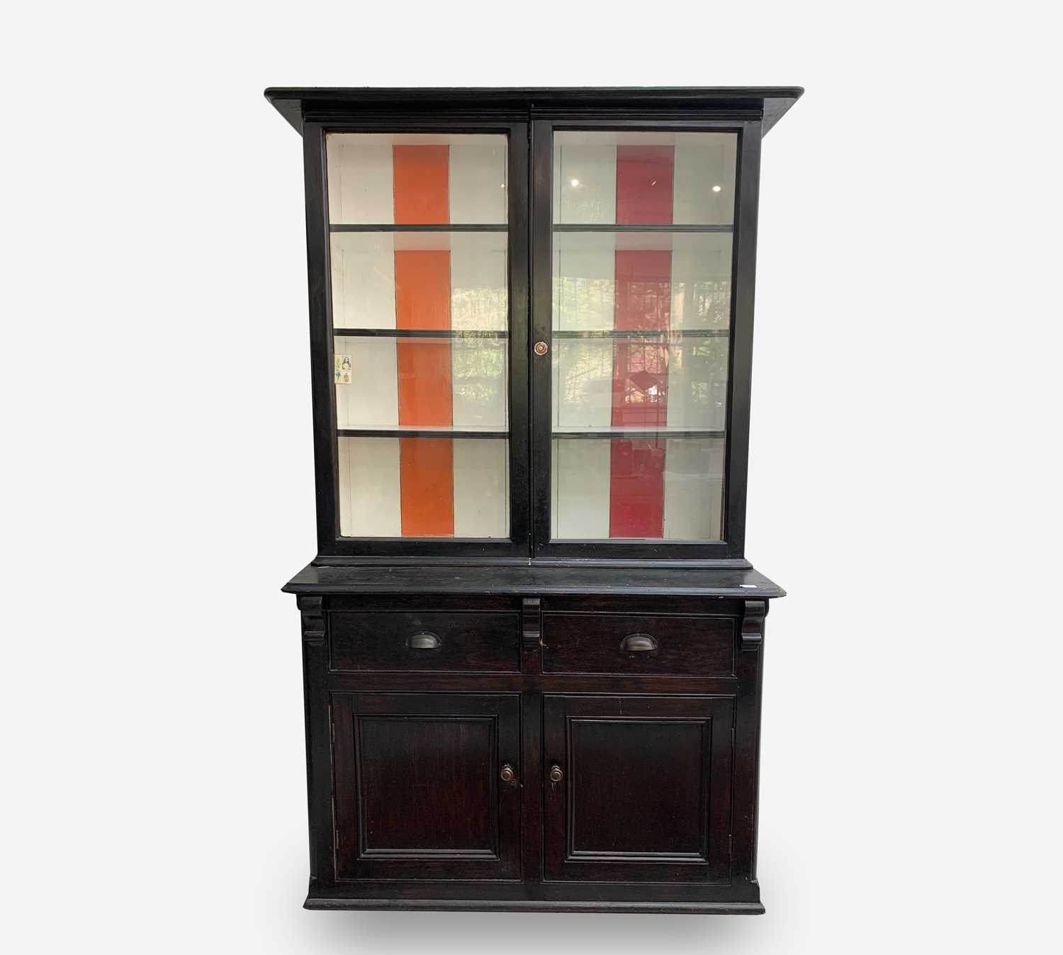 Lot 83 - A Victorian pine black painted bookcase, with...