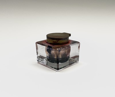 Lot 151 - A cut glass and leather inkstand, early 20th...