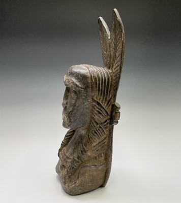 Lot 174 - A carved wood bust of a Native American Indian....