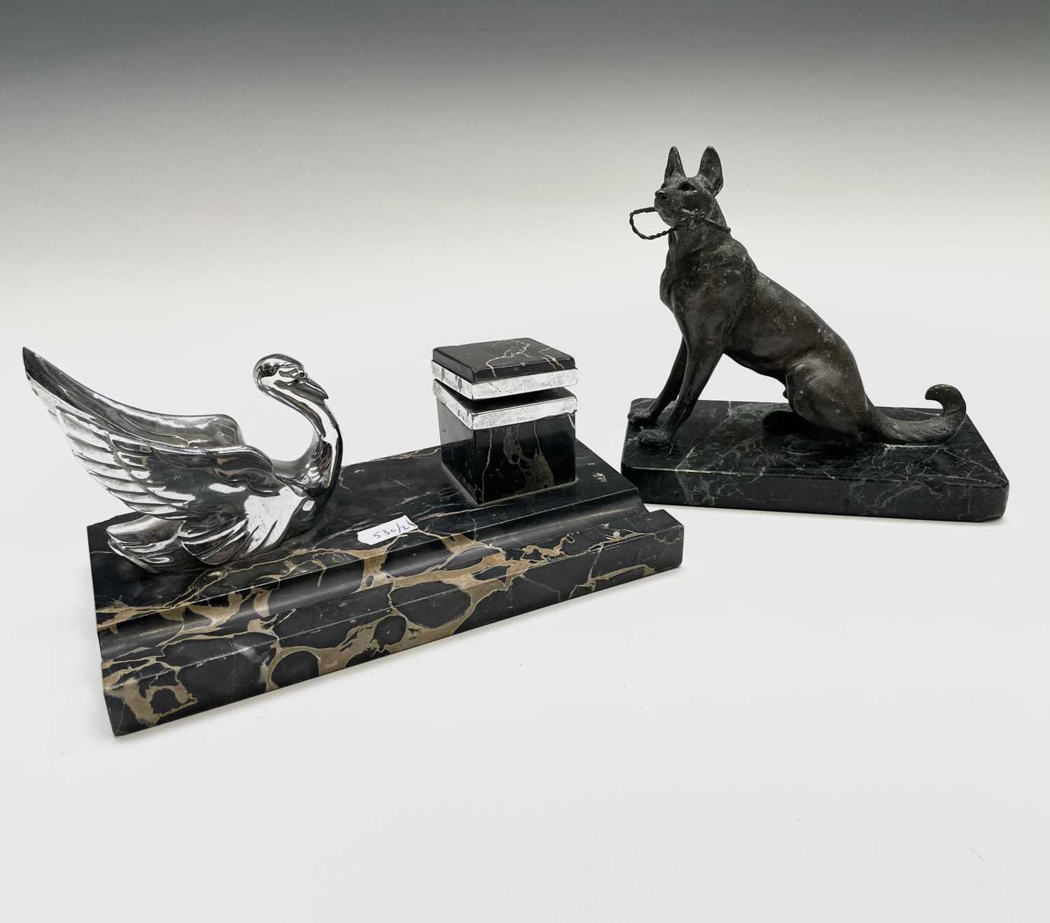 Lot 184 - An Art Deco French marble and chrome ink stand,...