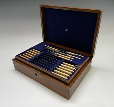 Lot 185 - An oak cased canteen of silver plated cutlery,...