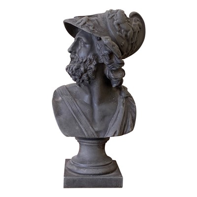 Lot 133 - A cast metal head of an heroic warrior, height...