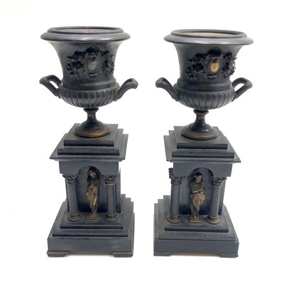 Lot 135 - A pair of Victorian bronze black slate...