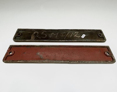 Lot 229 - Two cast bronze locomotive name plates stamped...