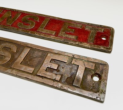 Lot 229 - Two cast bronze locomotive name plates stamped...