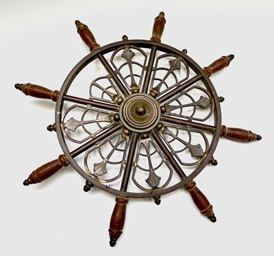 Lot 198 - A brass ship's or motor yacht wheel, early...