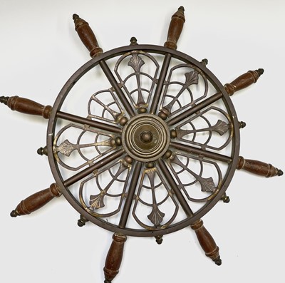 Lot 198 - A brass ship's or motor yacht wheel, early...