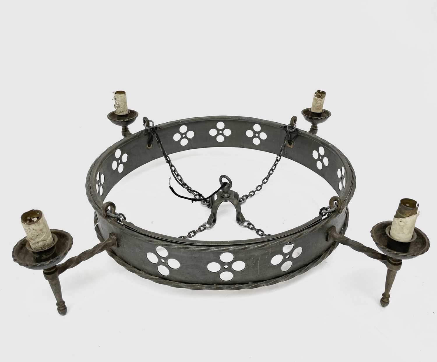 Lot 196 - An Arts and Crafts Gothic style electrolier,...