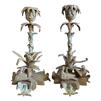 Lot 156 - A pair of William IV brass candlesticks each...