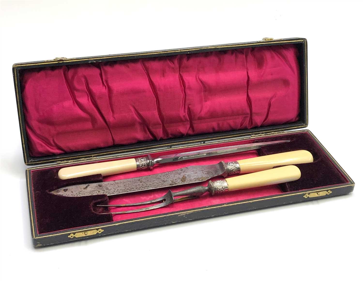 Lot 2003 - A silver mounted, bone handled carving set,...