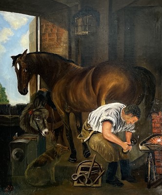 Lot 1205 - After Edwin Landseer Blacksmith Oil on canvas...