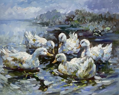 Lot 1189 - Style of KOESTER Ducks Oil on canvas 40 x 50cm