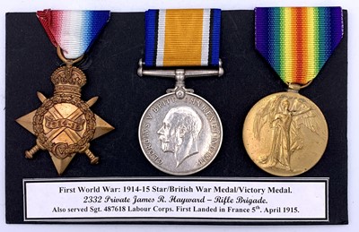 Lot 263 - 1st World War 1914-15 trio Awarded to 2332...