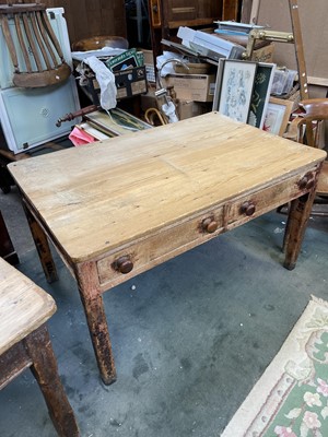 Lot 28 - A Victorian pine kitchen table, the...