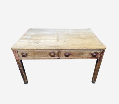 Lot 28 - A Victorian pine kitchen table, the...