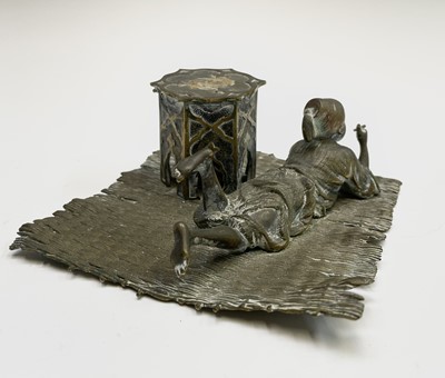 Lot 218 - A Vienna bronze inkwell, probably Bergman,...