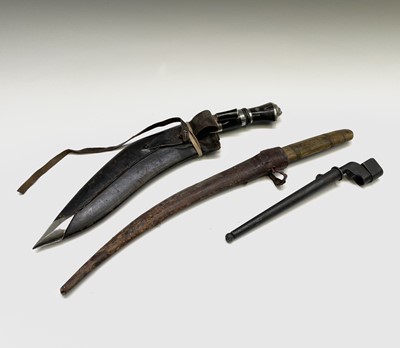 Lot 244 - A World War II spike bayonet and scabbard, No4...