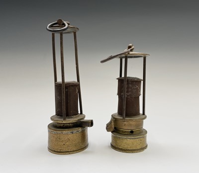 Lot 297 - A 19th century brass and steel miners lamp,...