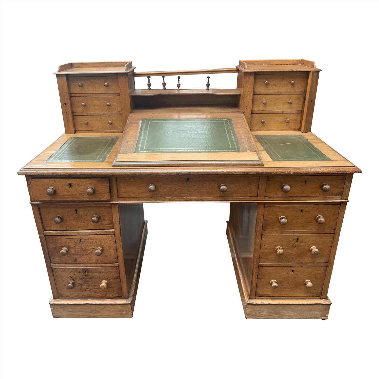 Lot 3387 - A Victorian light oak twin pedestal desk, the...