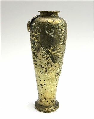 Lot 743 - A Japanese brass baluster vase, decorated with...